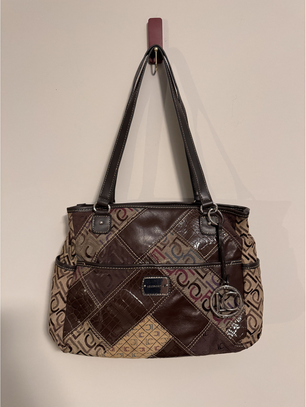 VTG Y2K Liz Claiborne NWOT Mixed-Media Patchwork Shoulder Bag w/ Removable Pouch